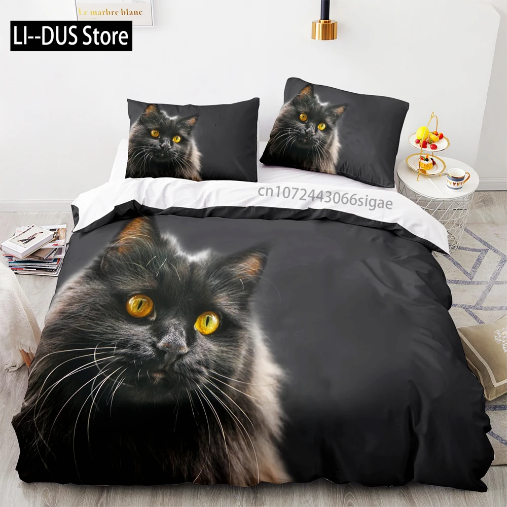 

Black cat Bedding Set Single Twin Full Queen King Size Cute cat Bed Set Aldult Kid Bedroom Duvetcover Sets 3D Anime Pet 046