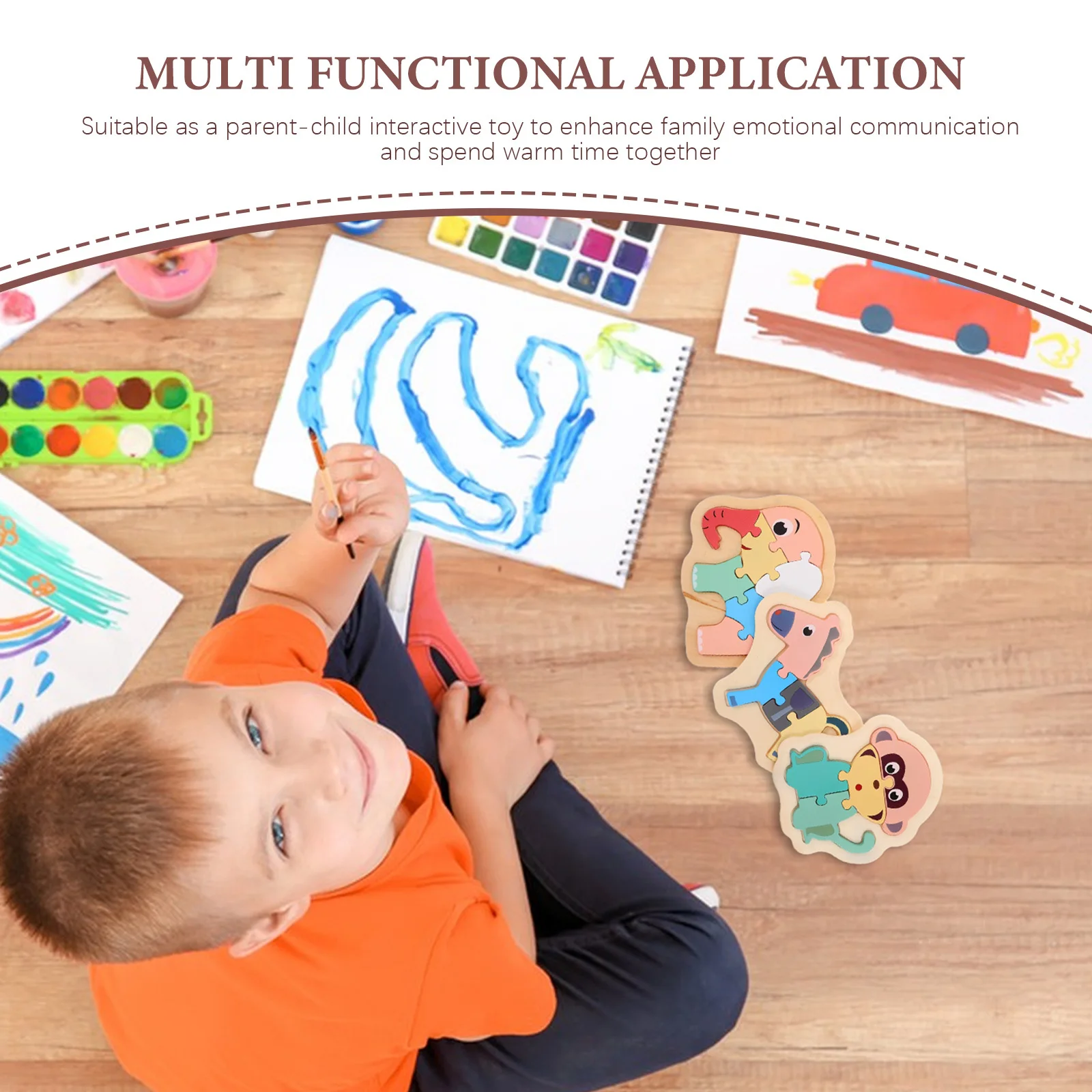 6 szt. Drewniane puzzle ze zwierzętami w stylu Montessori, gra edukacyjna do dopasowywania kształtów i sortowania dla maluchów, wczesna edukacja i rozwój poznawczy.
