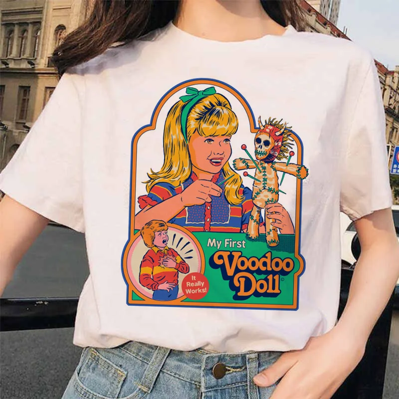 Let's Summon Demons Aesthetic T-shirt Men's Summer Casual Harajuku Cartoon Printed Satan Short Sleeve Top Camiseta Street Wear