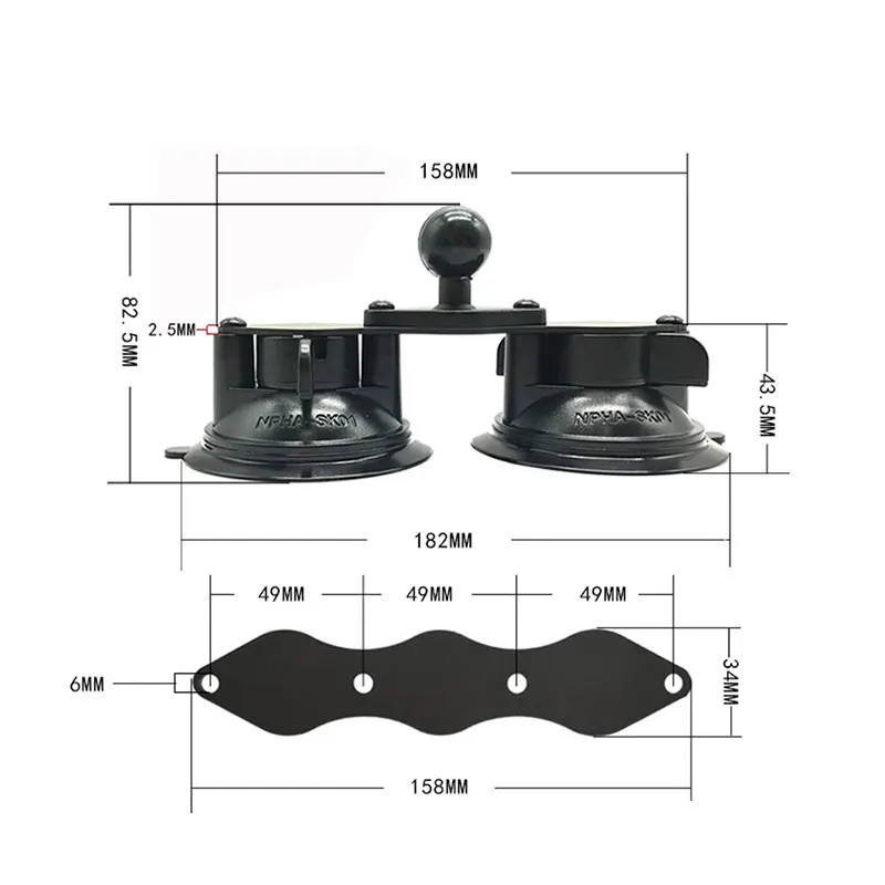 Twist Lock Dual Suction Cup Base Heavy-Duty Vehicle Aviation Mount Base Car Windshield Mount 1‘’ Ball Double Suction Cup Mount