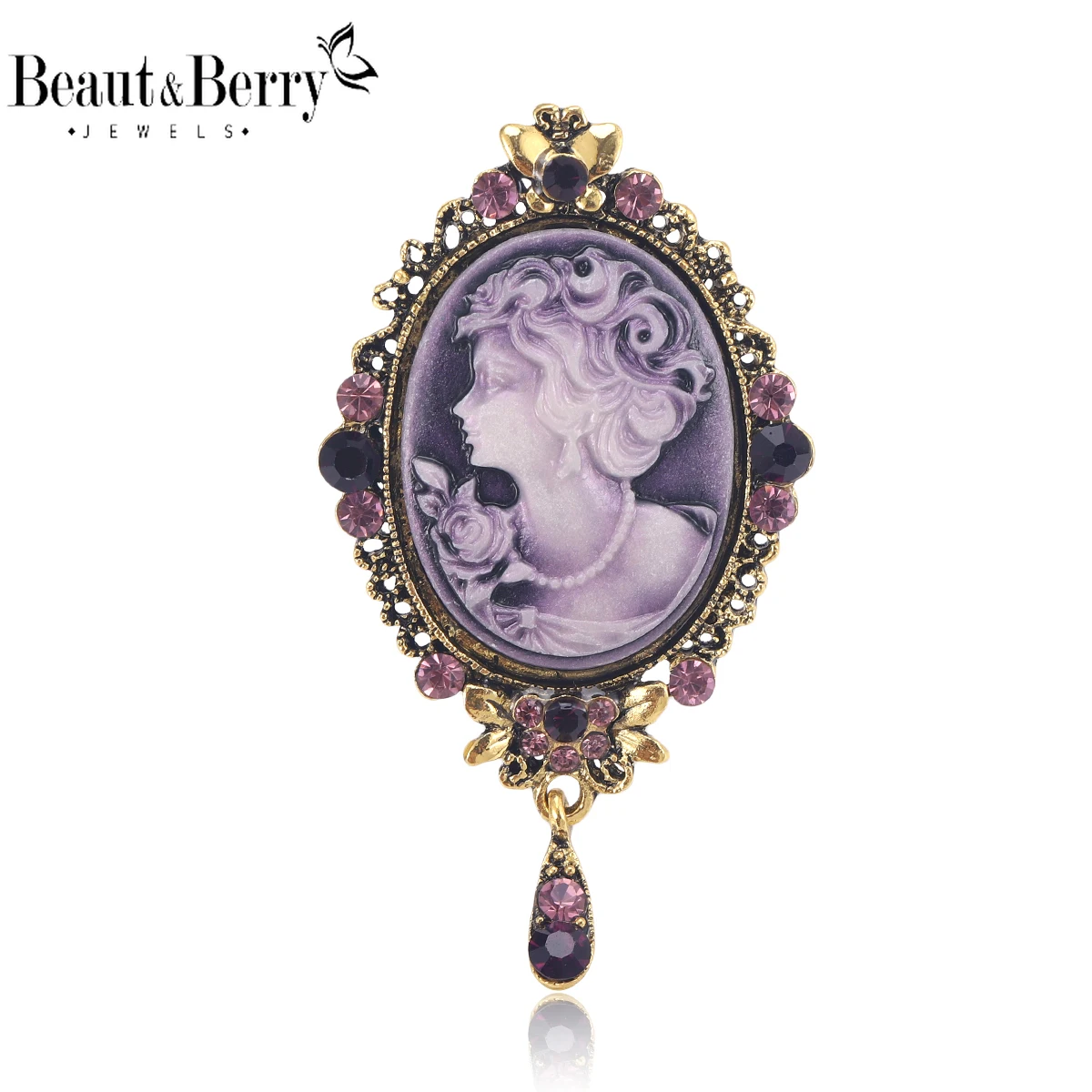 Beaut&Berry Vintage Victorian Cameo Brooches for Women Unisex Beauty Head Pins Friends Party Gifts Banquet Jewellery Accessories