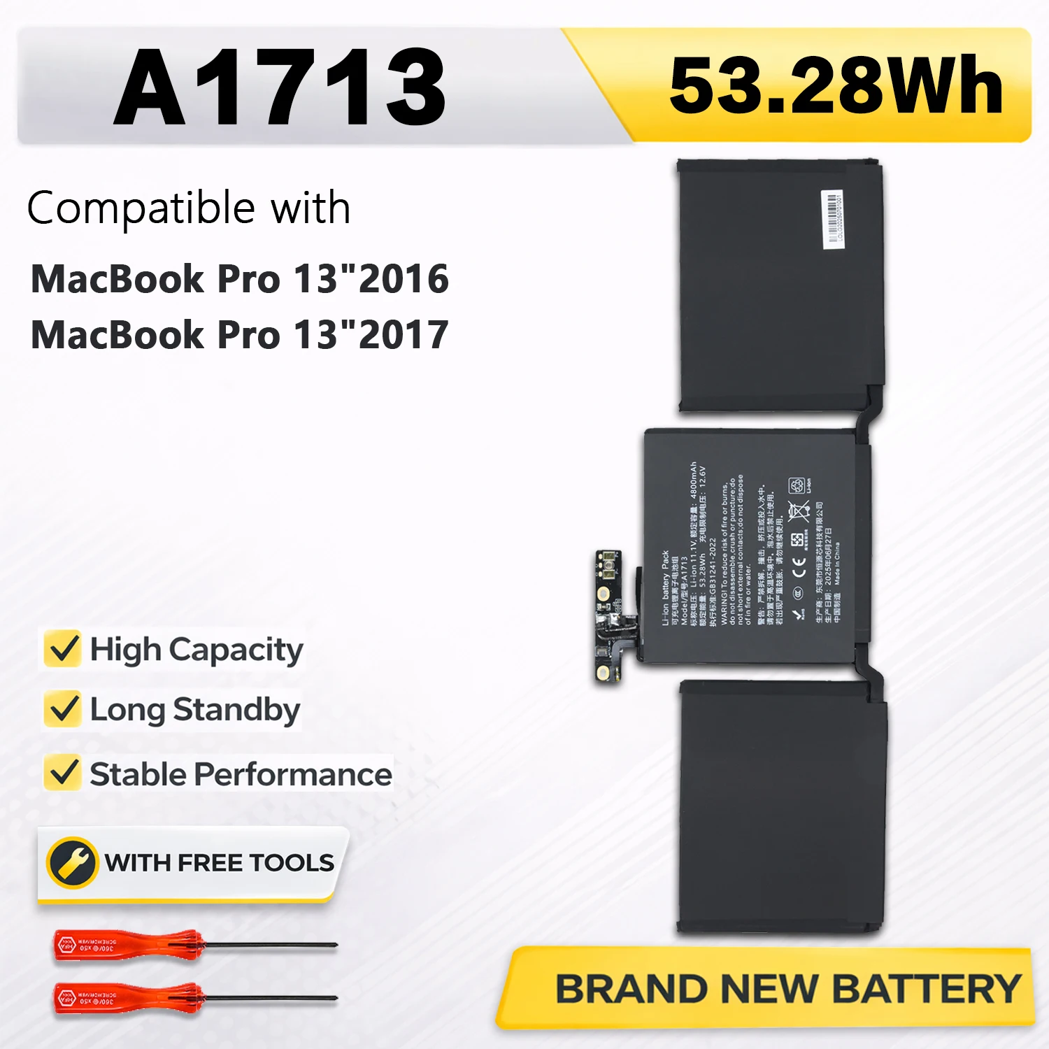 

Аккумулятор PowerHub A1713 для ноутбука MacBook Pro 13" A1708 A2159 A2289 A2338 2016-2020 EMC2978 3164 3301 3456 3578