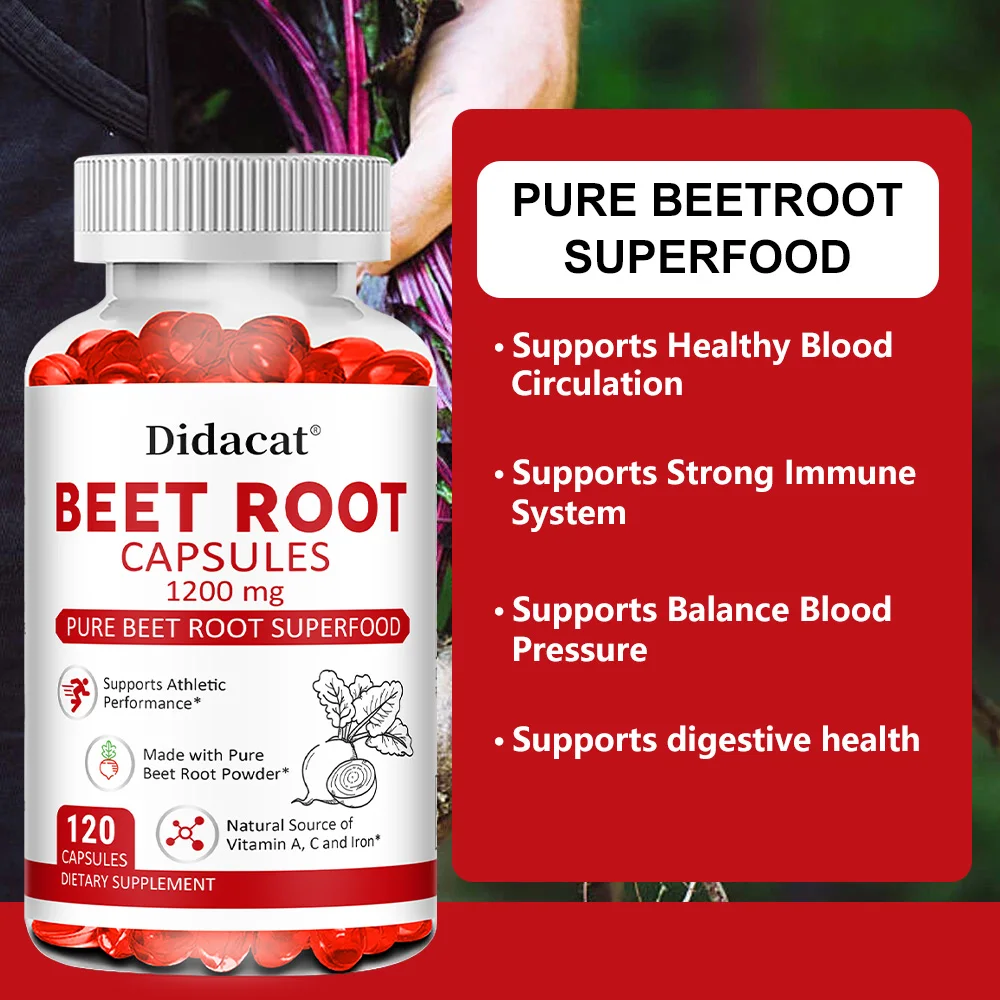 Beet Root Capsules,1200mg Per Serving - Beetroot Powder Supports Blood Pressure, Digestive, Immune System, Non-GMO & Gluten Free