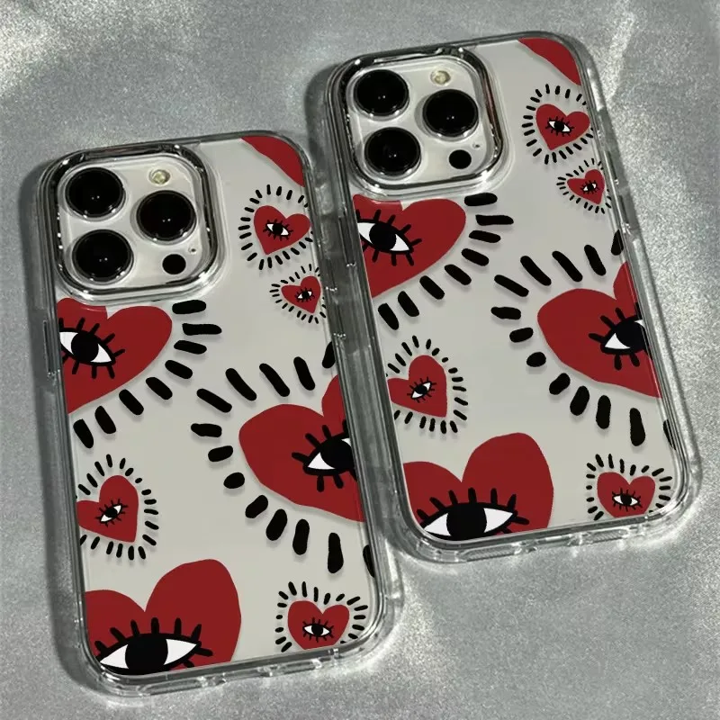 Уникальный мягкий чехол с красной рамкой в форме сердца для iPhone 17 Air 16 16E 15 13 12 11 14 Pro Max XR XS X 7 8 16 Plus SE2 Прозрачный чехол