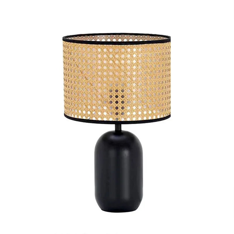 

Chinese style wabi-sabi wind, rattan desk lamp, American retro, bedroom bedside lamp