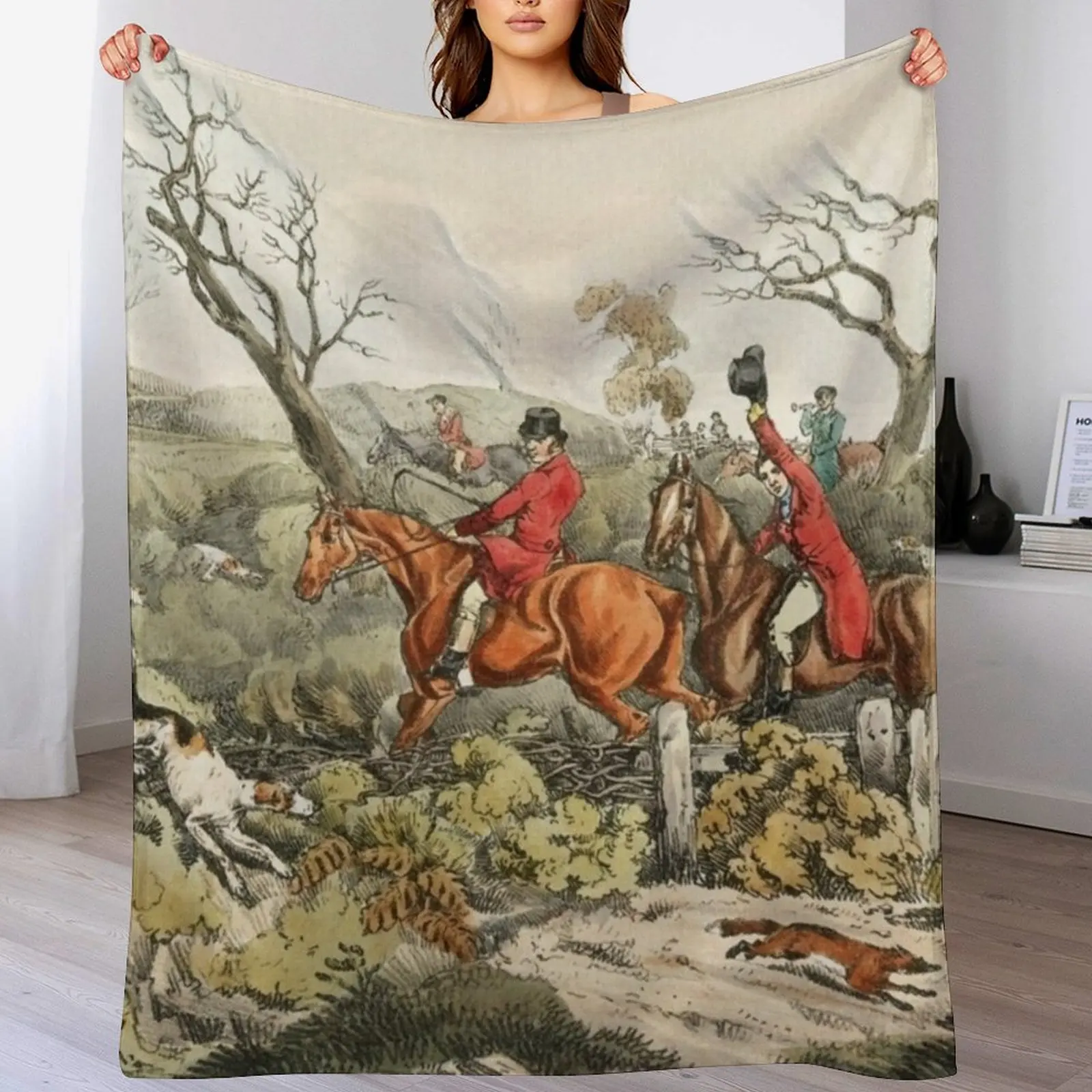 Fox Hunting - Dogs Chasing a Fox Throw Blanket Warm Kid'S Blankets