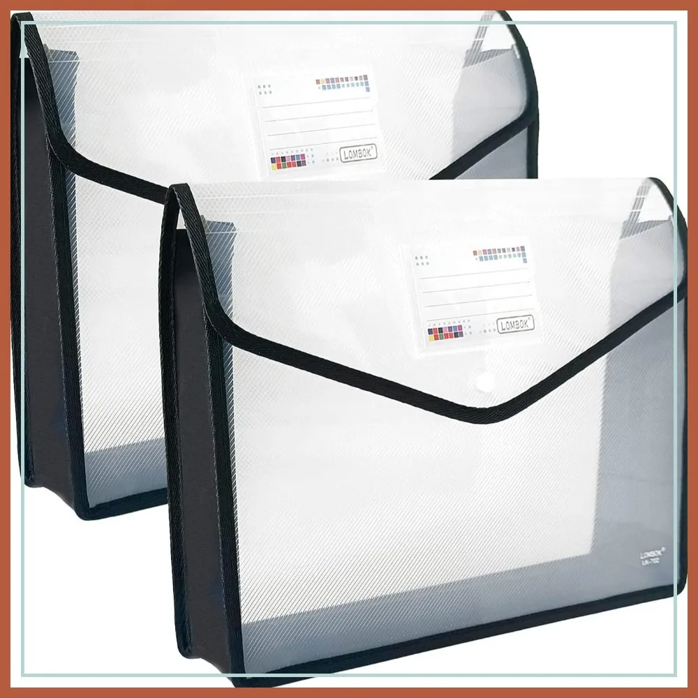 

Legal Size Expanding File Folder, A4 Document Wallet with Snap Closure and Label Pocket, 2-Pack Black