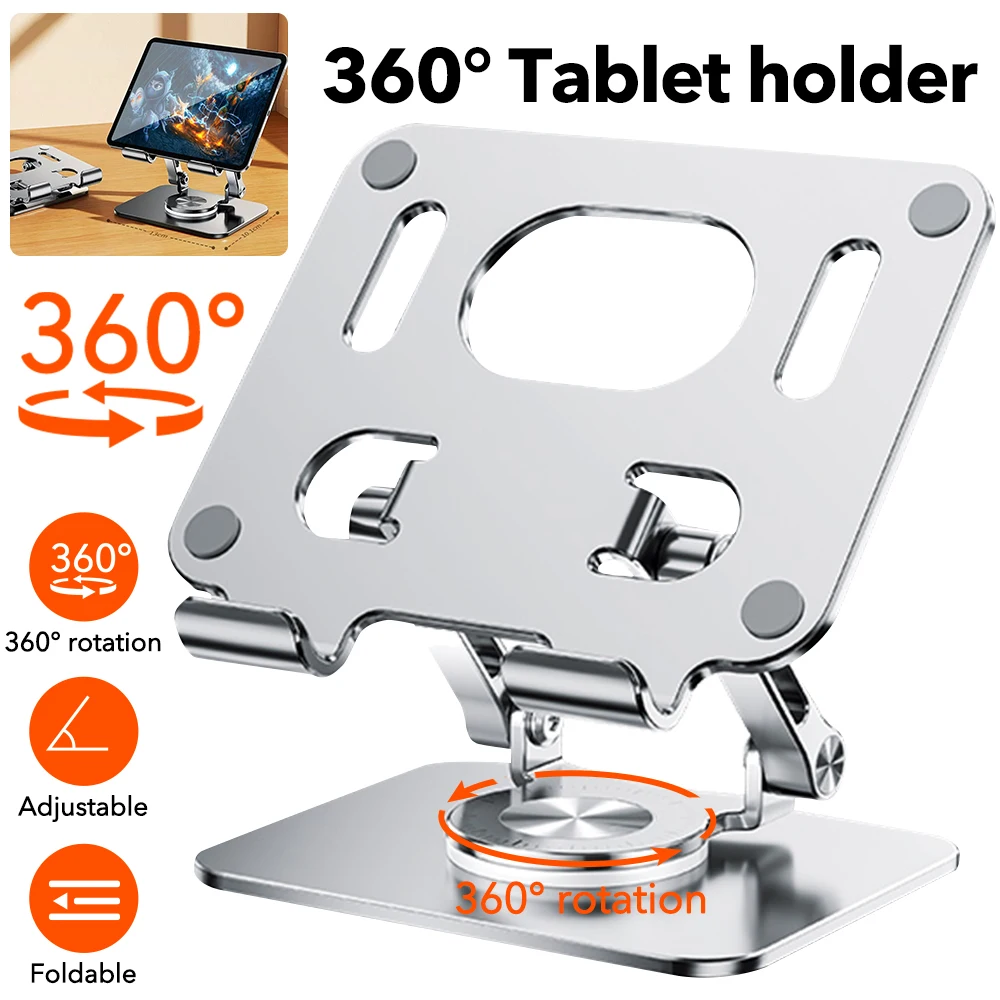 Universal  Aluminum Alloy Adjustable Tablet Stand 360 Rotating Ergonimic Foldable Tablet Holder for Desk Home Office iPad