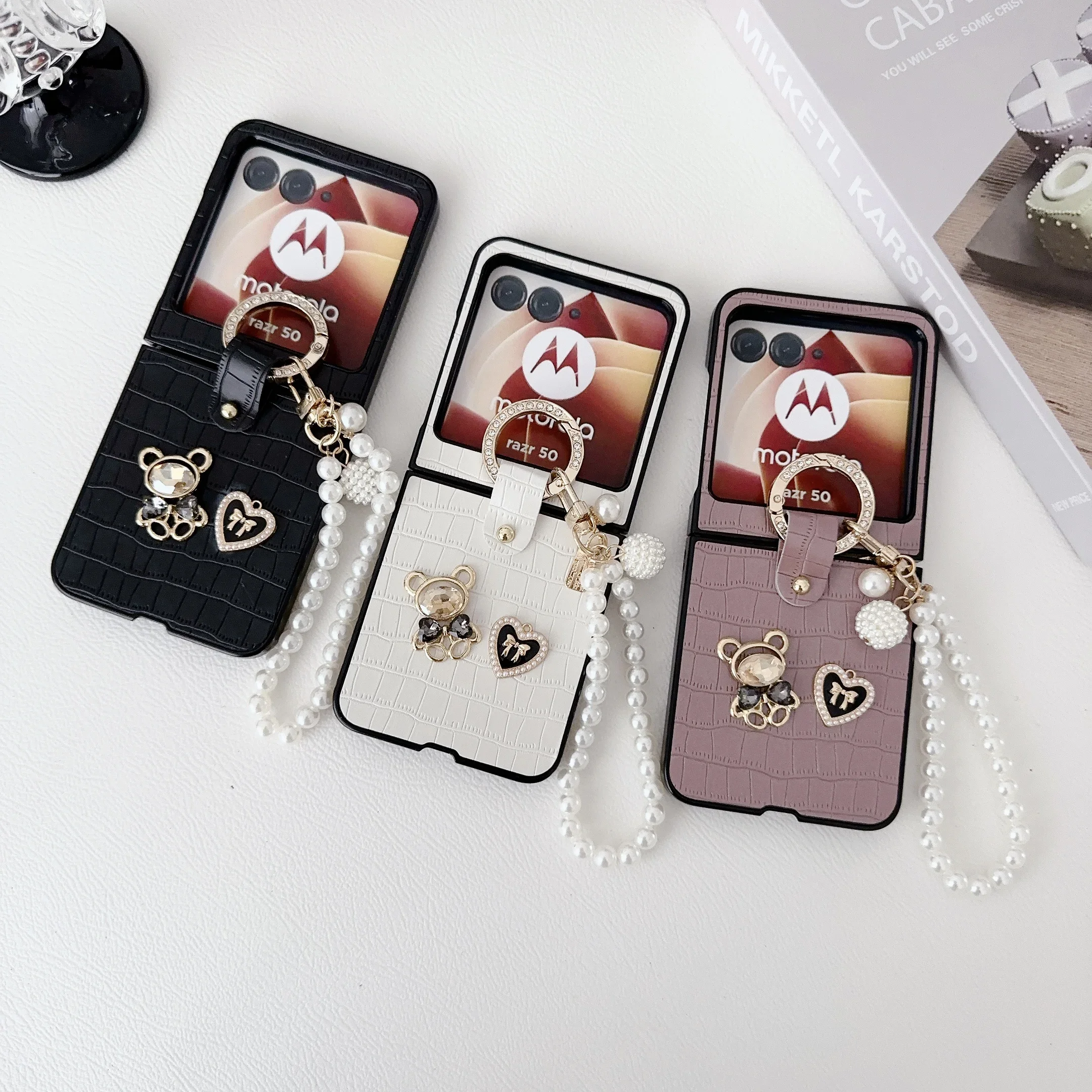 Case for Motorola Razr 50 Ultra 50Ultra Case Luxury Faux Leather Ring Lanyard Folding Shockproof Protection Hard Cover