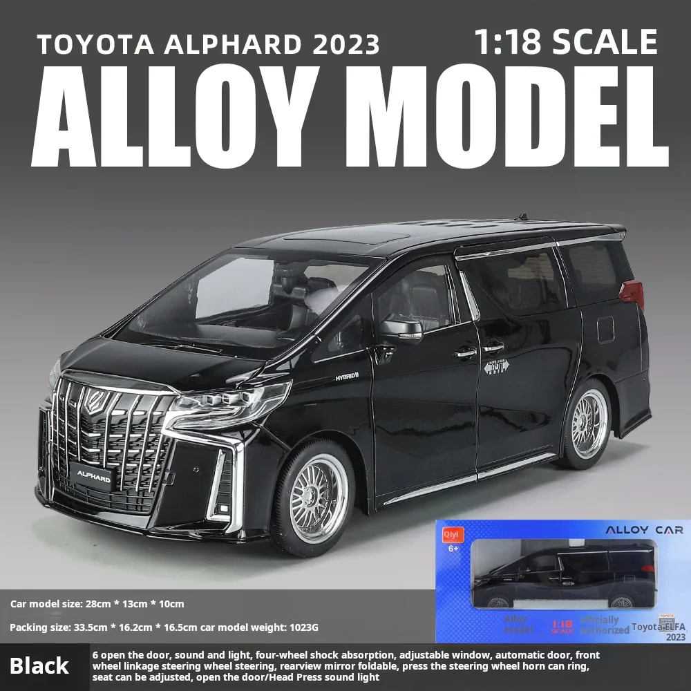 Echte 1:18 Toyota Alphard automodel realistisch MPV bedrijfsvoertuig elektrische deuren legering ornament speelgoed kinderen jongens verjaardagscadeaus