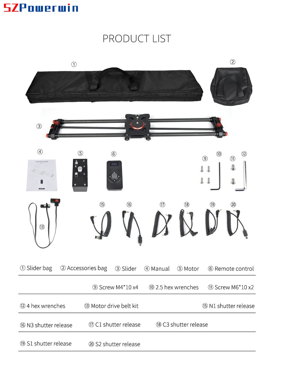 Powerwin Professional Electric Camera Slider  Motozied  Carbon Fiber Track Rail Motor Time Lapse 2.4G Wireless Control Remote