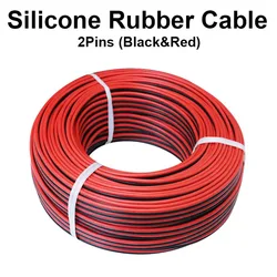 5M Copper Wire Silicone Rubber Cable Super Soft 8 10 12 14 16 18 20 22 24 26 28 AWG 2Pins DIY LED Lamp Connector Black Red