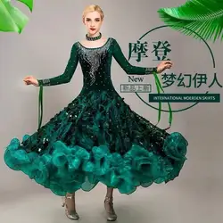 New Spring And Autumn Modern Dance Skirt High End Hot Diamond Ballroom Dance Performance Costume Waltz Dance Dress