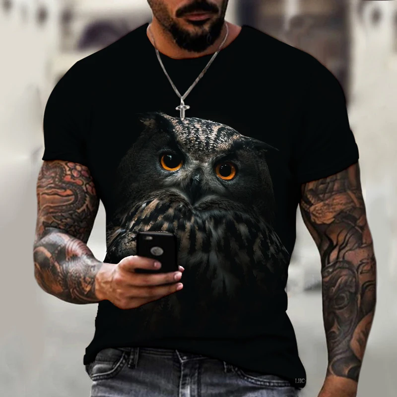 Brand Men\'s Shirt Exclusive Design Animal World Owl Summer Bird Eagle Crewneck T-shirt 3D HD Print Loose Oversized Size Clothing