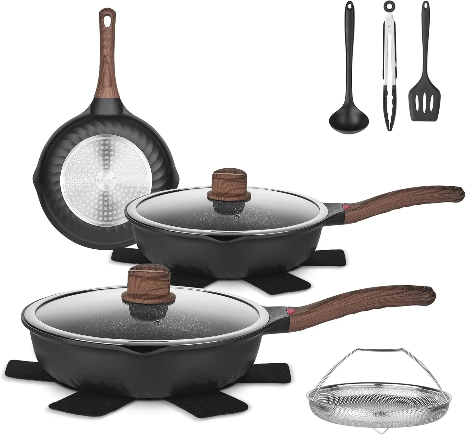 

Pots and Pans Set, 12pcs Nonstick Induction Kitchen Cookware Sets with Stay-Cool Handles, Frying Pans and Saute Pan with Lid, Si