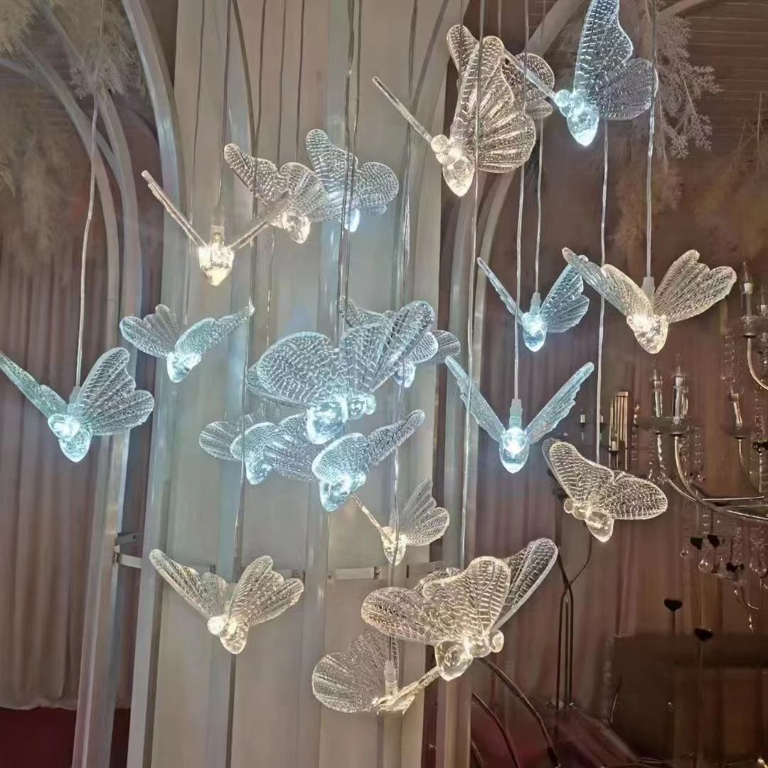 

Acrylic luminous butterfly 10-head chandelier hotel decorative light wedding stage arrangement wedding props window chandelier