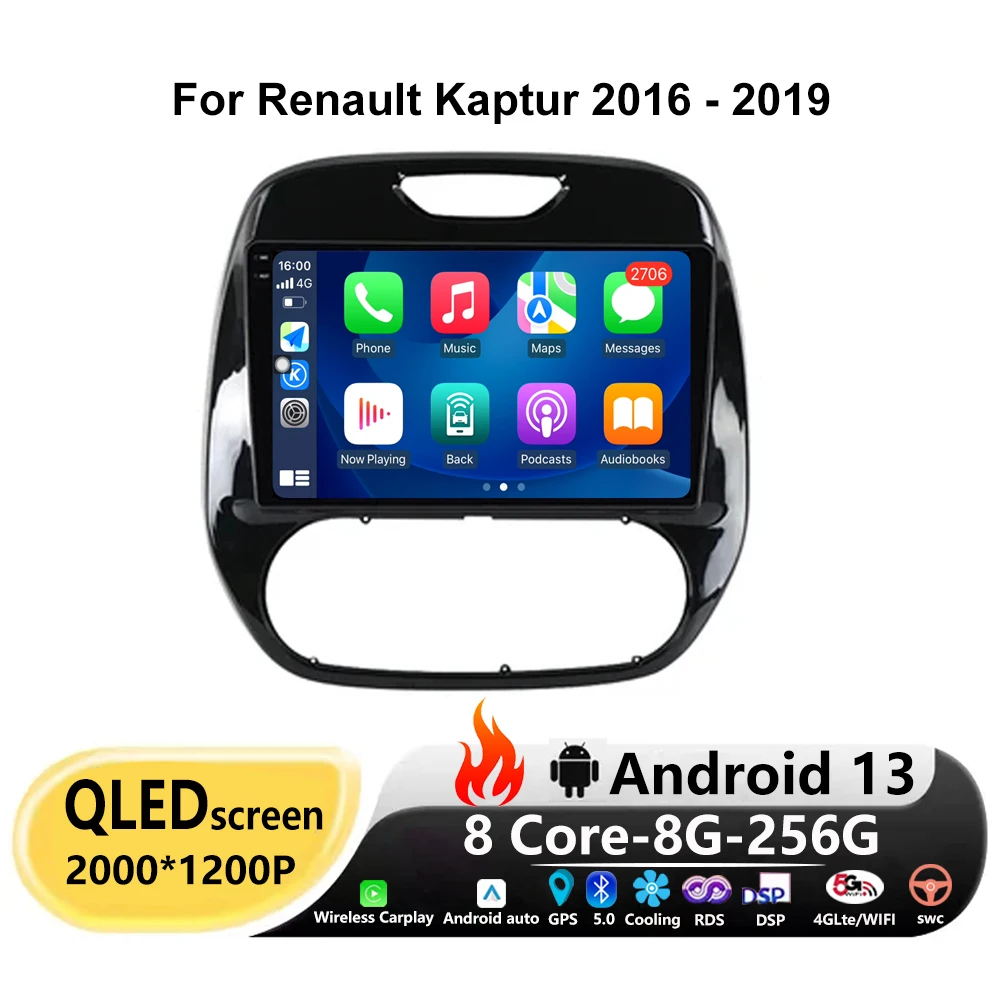 

For Renault Kaptur 2016 - 2019 Car Radio Android 13 QLED 2K 4G LET Multimedia Automotiva Video Player Navigation No 2din 2 din