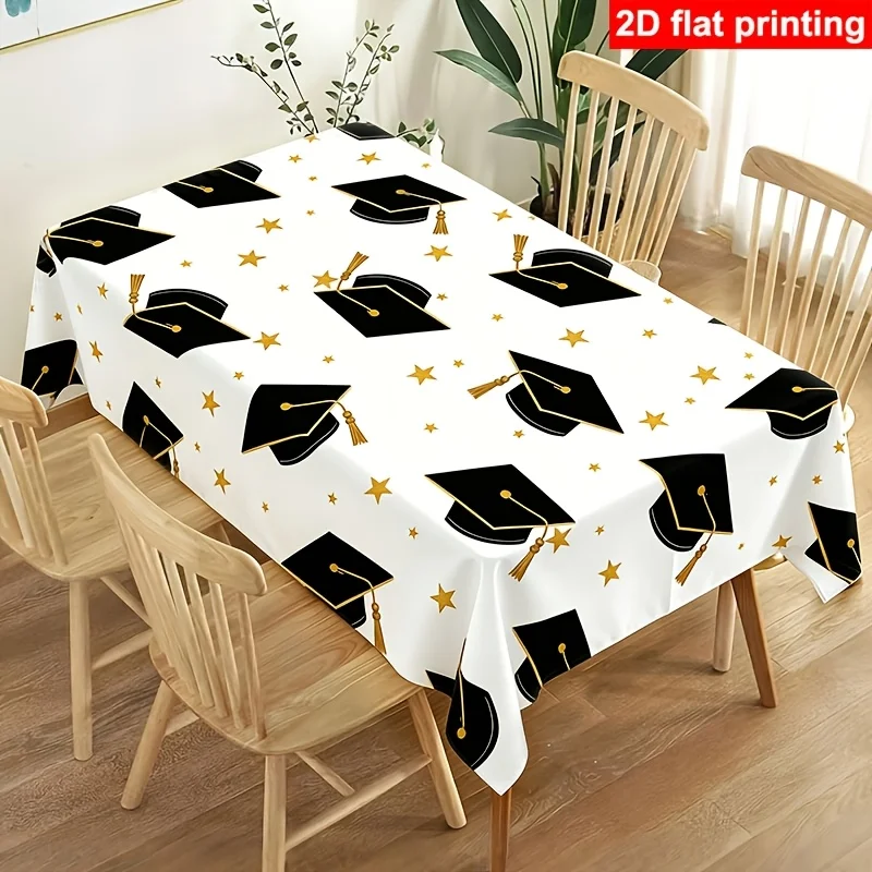 1pc Graduation Season Tablecloth, Polyester Material Graduation Party Table Decoration, Suitable for Indoor, Table Decoration, G