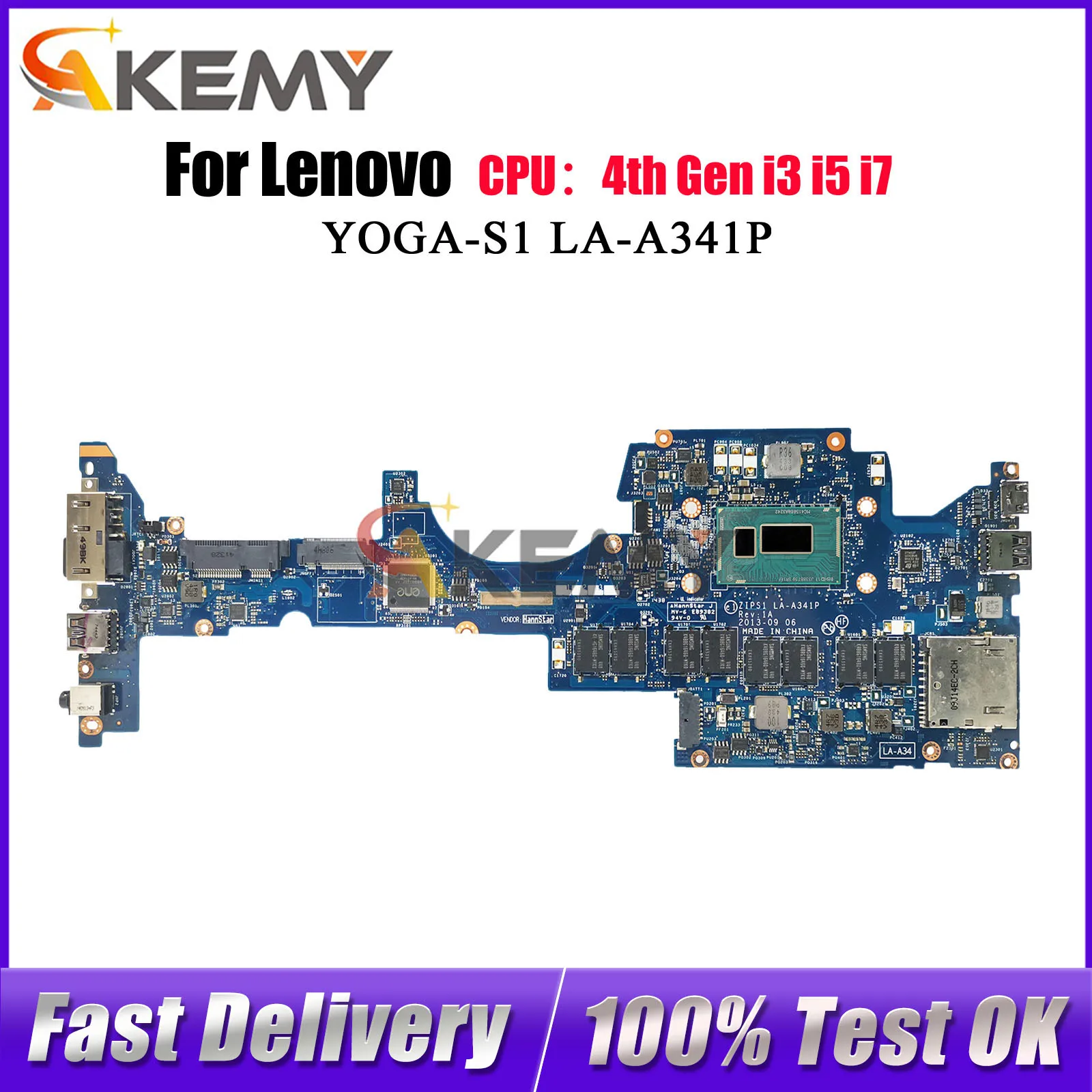 For Lenovo Thinkpad Yoga S1 LA-A341P Laptop Motherboard with i3 i5 i7 4th Gen 4GB 8GB RAM 100% Tested OK