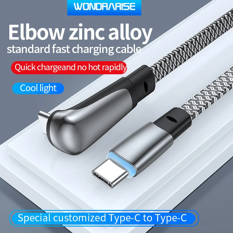 60W Fast Charging USB C L Shaped Cable  for iPhone 16 15 14 Samsung Android Phones Durable Elbow Cord Cheap Price Hot Sale