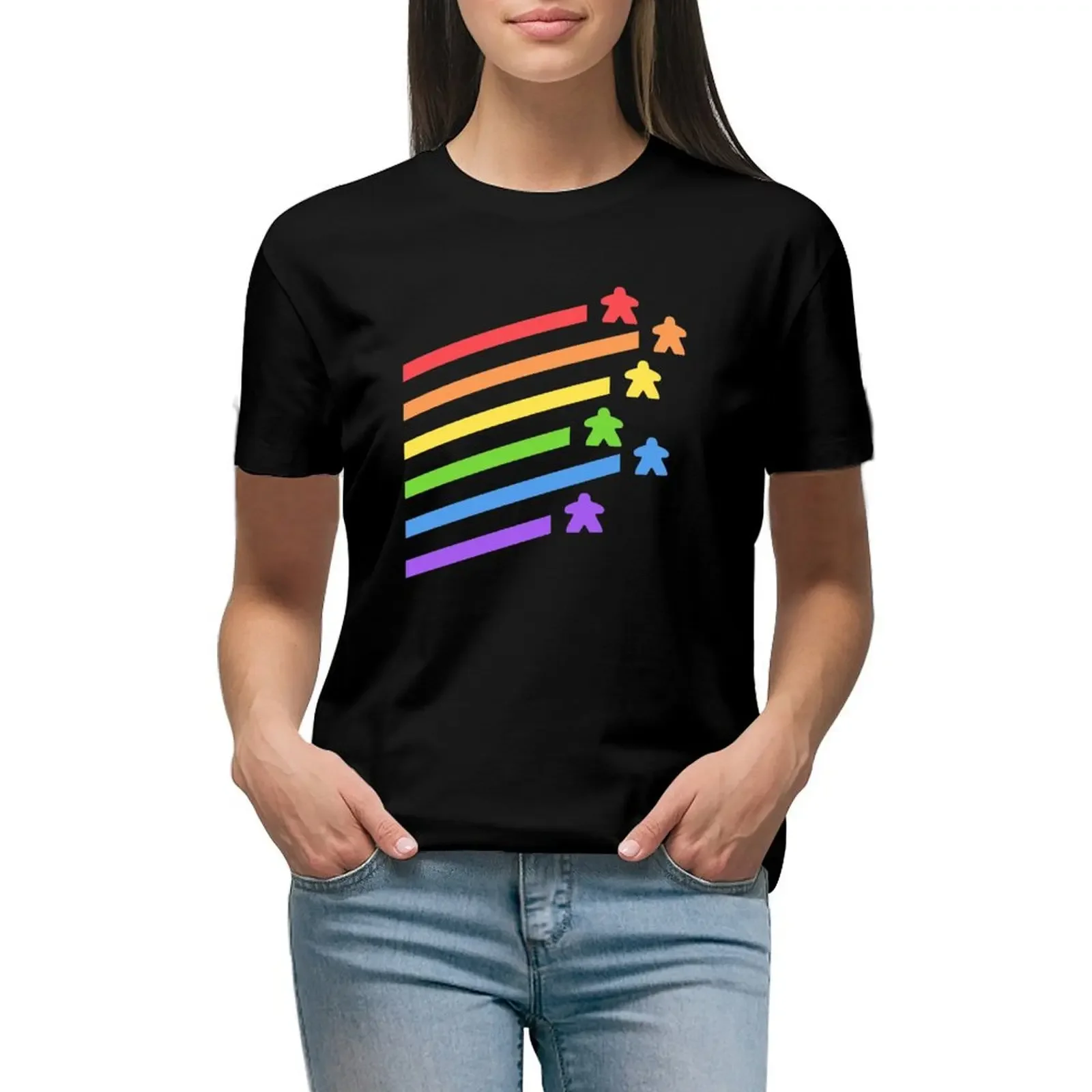 

Rainbow Meeples Board Games Addict T-Shirt korean fashion shirts graphic tees plus size tops customs Women's summer blouses 2024