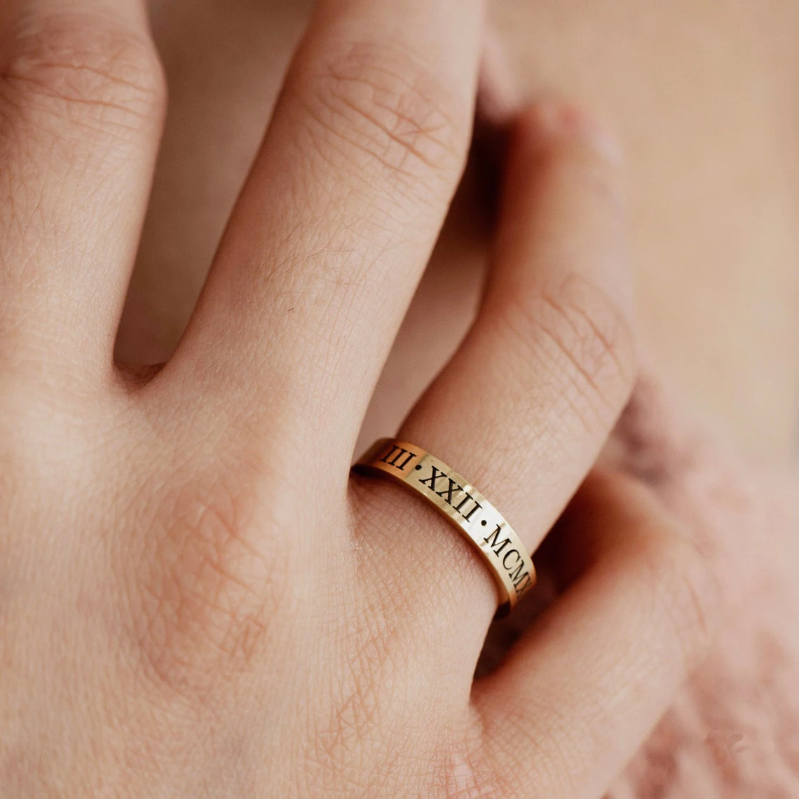 4mm Personalized Stacking Ring Custom Engraved Name Coordinate Initial Ring Stackable Gold Ring Mothers Jewelry Gift For Her
