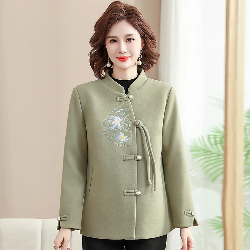 Chaqueta china de lana de mediana edad para mujer, abrigos de moda Retro de gran tamaño, prendas de vestir exteriores de lujo, Top con 5XL, novedad de primavera 2024