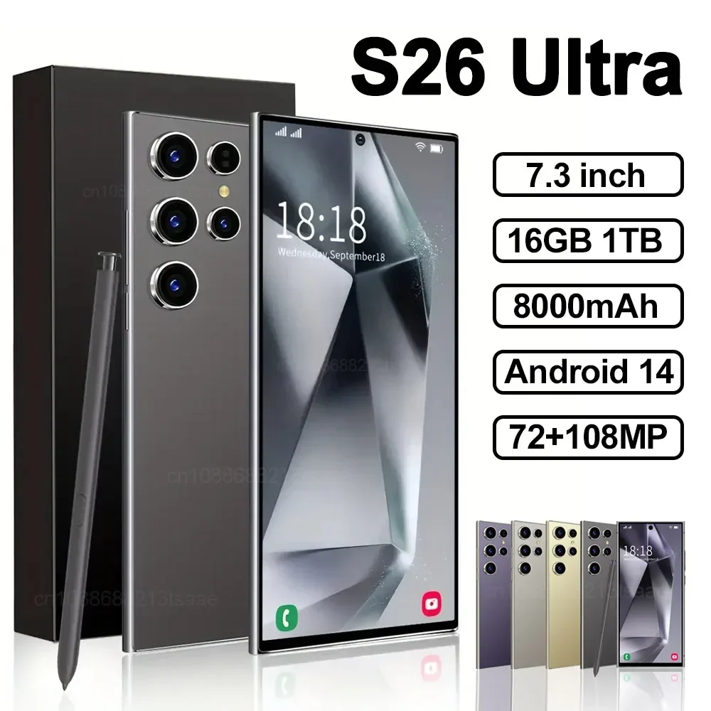 

NEW S26 Ultra HOT 2025 original intelligent 5G dual card dual standby Android 14 system 7.3inch global version 8000mAh battery