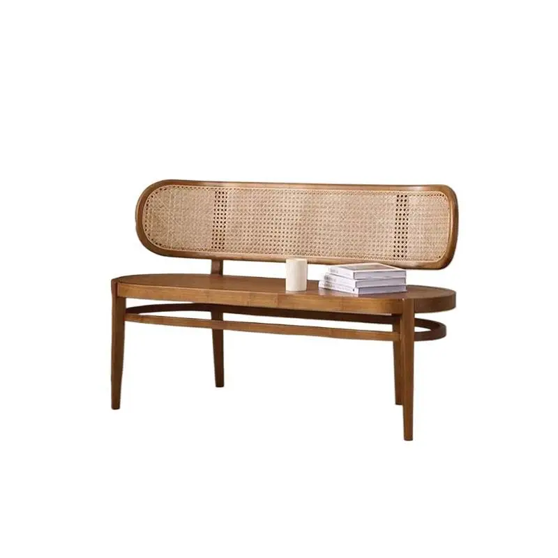 

French solid wood double chair bench bed and breakfast balcony home simple modern rattan sofa retro casual dining chair