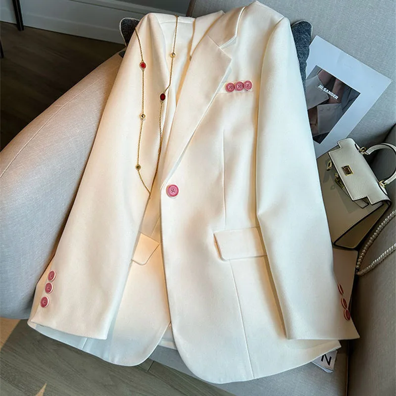Primavera outono feminino cor sólida blazer outwear 2025 femme lazer mangas compridas terno casaco coreano senhora moda rosa botão jaqueta