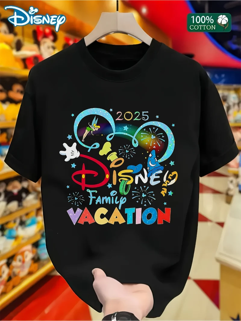 

Mickey and Minnie 2025 Family Vacation Pattern T-shirt - Black Casual Round Neck Short Sleeve T-shirt Cotton Adult Street