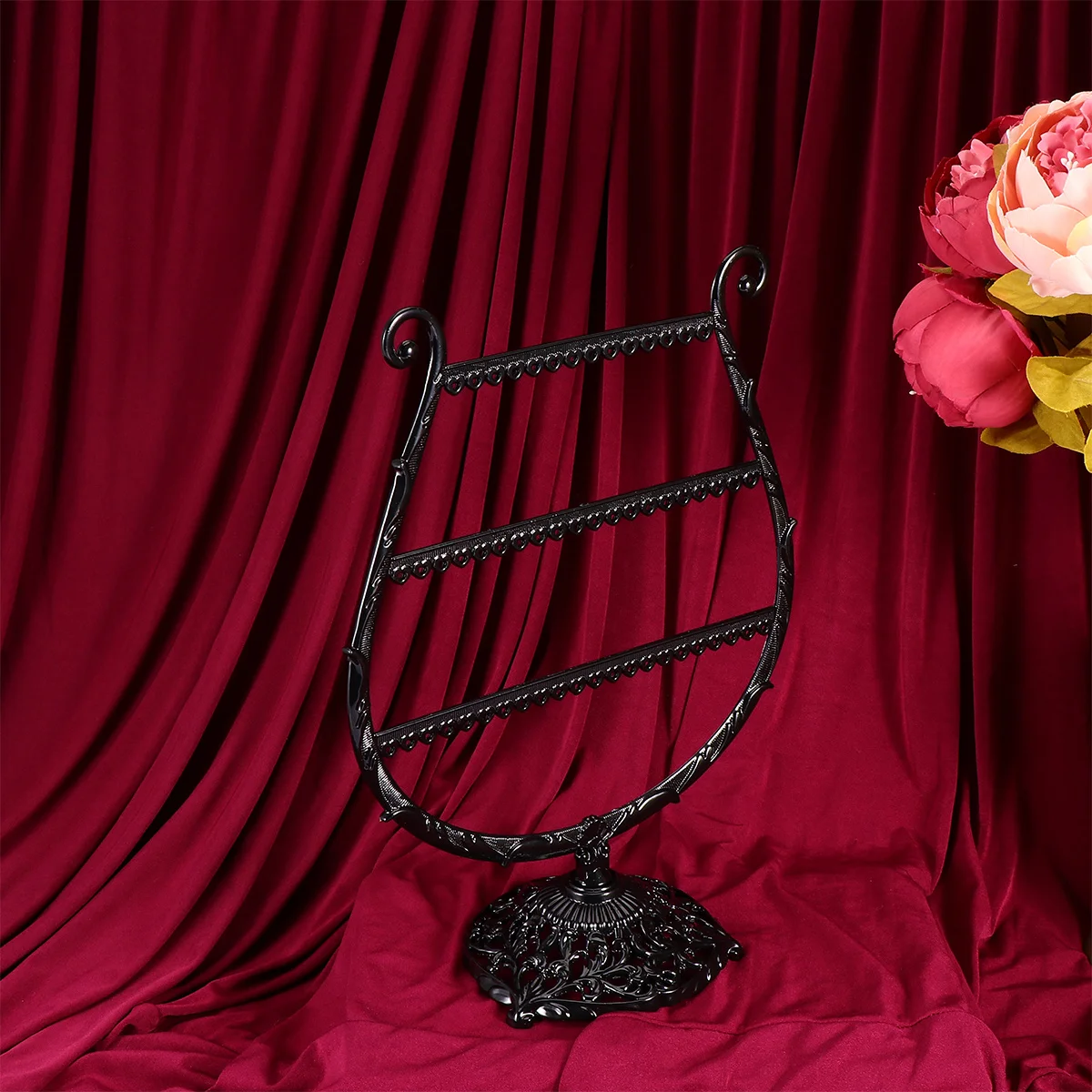 1Pcs Jewelry Display Rack Iron Hollow Black Wine Glass Shape Stable Earring Storage Stand for Bedroom Home Retail Use
