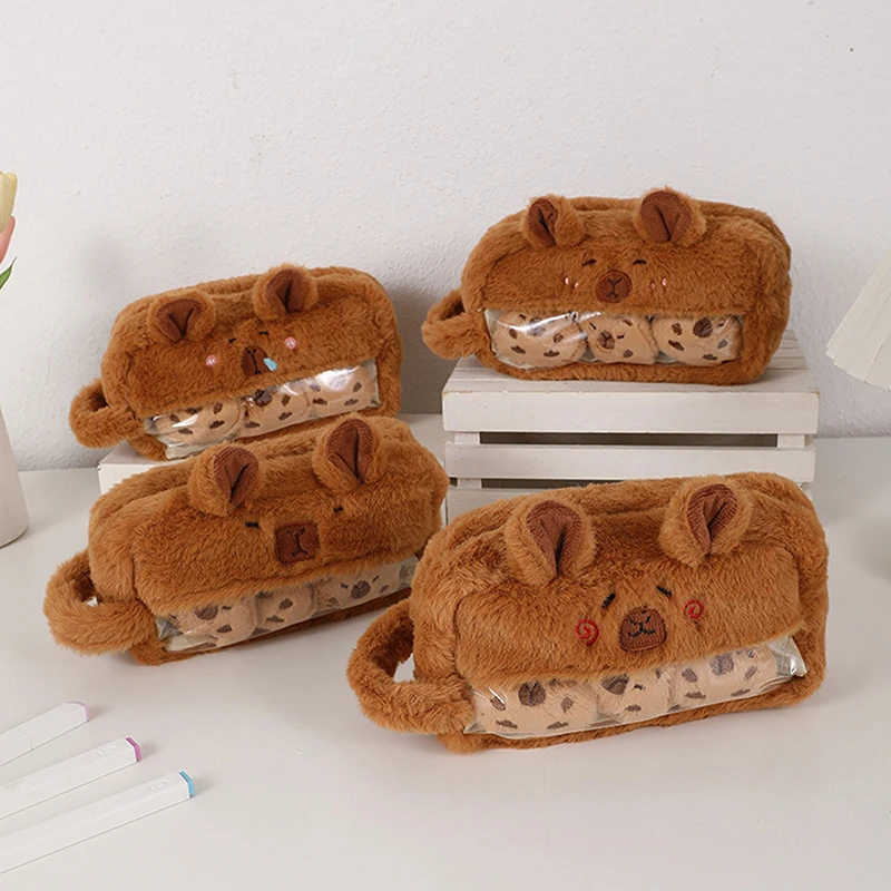 Cute Kawaii borsa per penna capibara di grande capacità divertente cartone animato moda capibara peluche astuccio per matite forniture scolastiche regali di compleanno