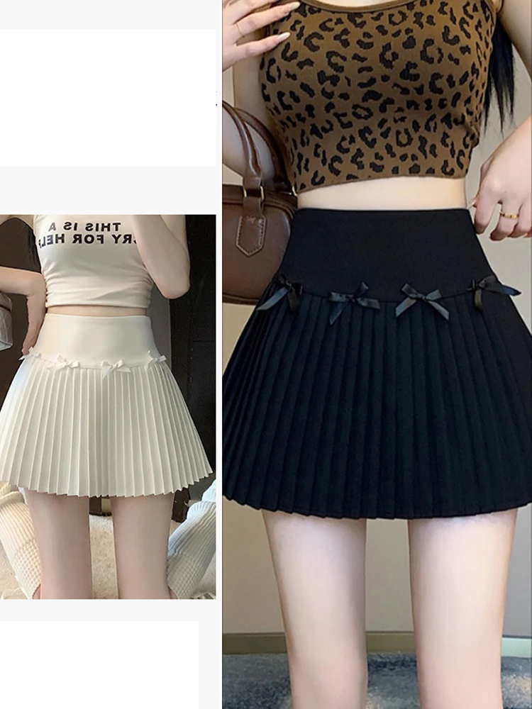 Mini saias femininas vintage arco cintura alta magro estilo preppy saia plissada menina moda streetwear doce culottes