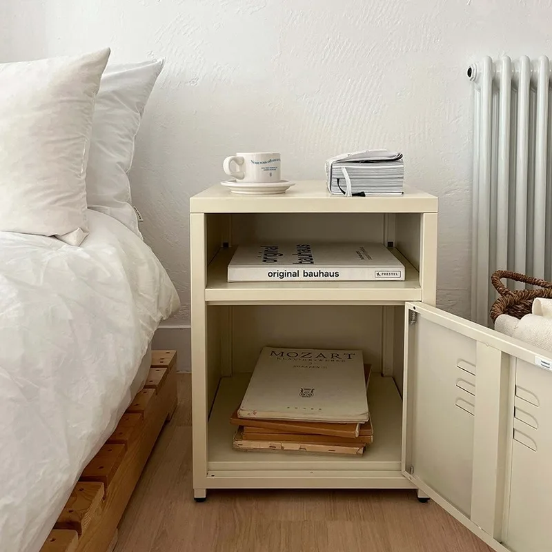 INS Oatmeal Color Storage Cabinet Home Simple Bedside Table Multi-functional Bedroom Organizer 2 Layers Matel Storage Solution
