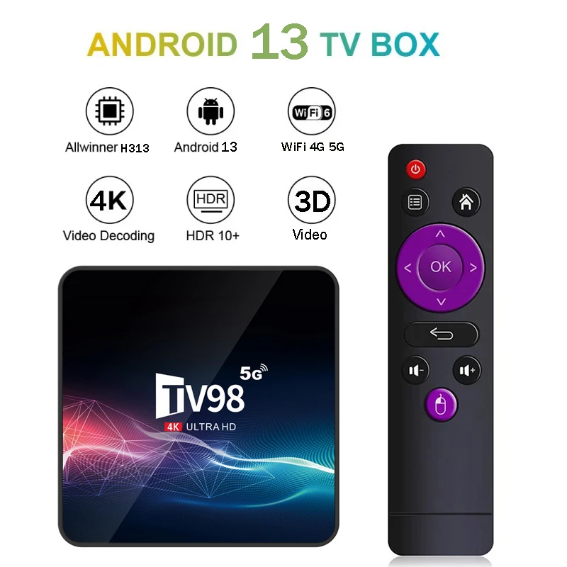

TV98 H313 TV Box Android 13 Allwinner H313 Quad Core 4G 5G Dual Wi-Fi HD 4K 2GB 16GB Smart Media Player iptv