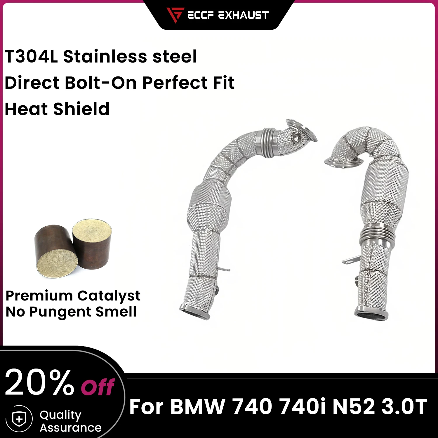 

ECCF Sports Downpipe With Heat Shield For BMW 740 740i N52 3.0T Exhaust Sound High Flow Performance Upgrade