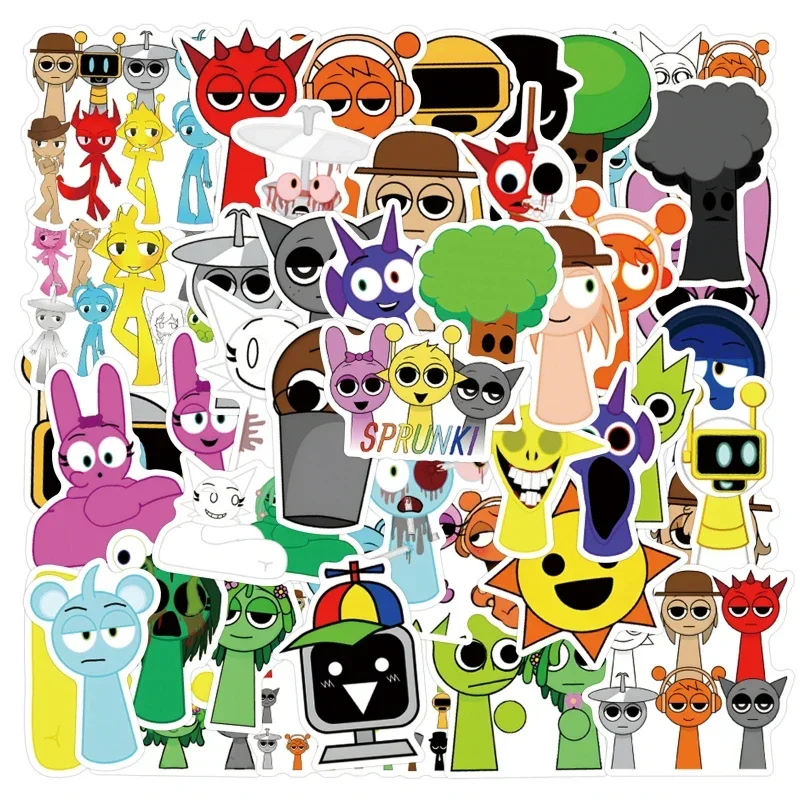 50Pcs/Set Sprunki Stickers Incredibox Skateboard Notebook Phone Guitar Luggage Stationery DIY Decal Toy Graffiti Wall Decoration