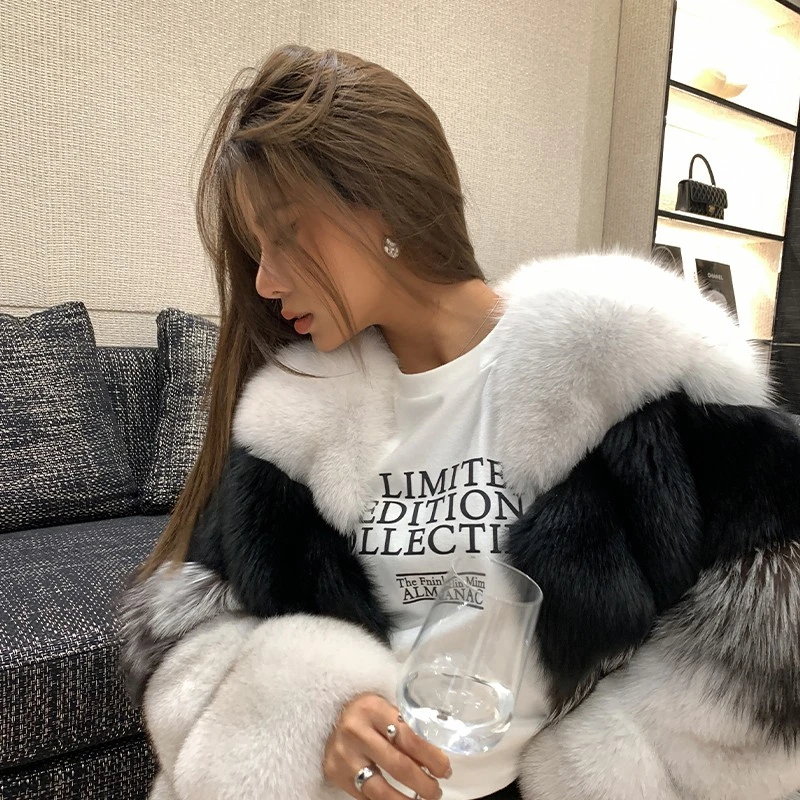 2023 New Fashion Coat Women Silver Black Blue Fox Fur 100% Real Fox Whole Skin Fur Winter  Warm Finnish Fox Fur Jacket