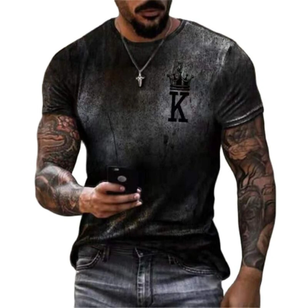 

Poker K Gradient 3D Printing Short-sleeved Men's T-shirt Street Casual Quick-drying Breathable Round Neck Loose Oversized T-shir