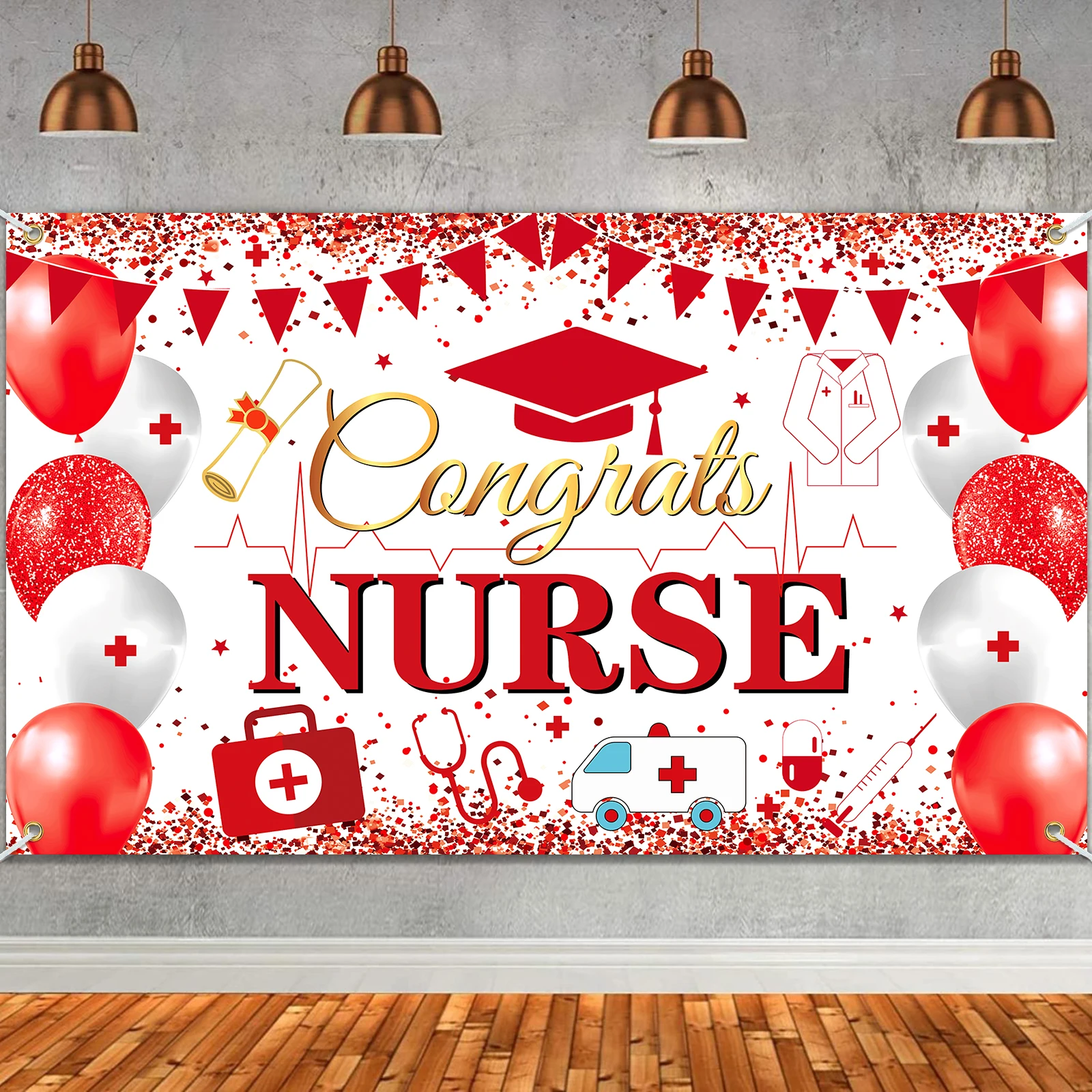 Nurse Party Backdrop,Congrats Graduation Theme Photography Background for Class of 2024 Graduation Party Decorations Banner