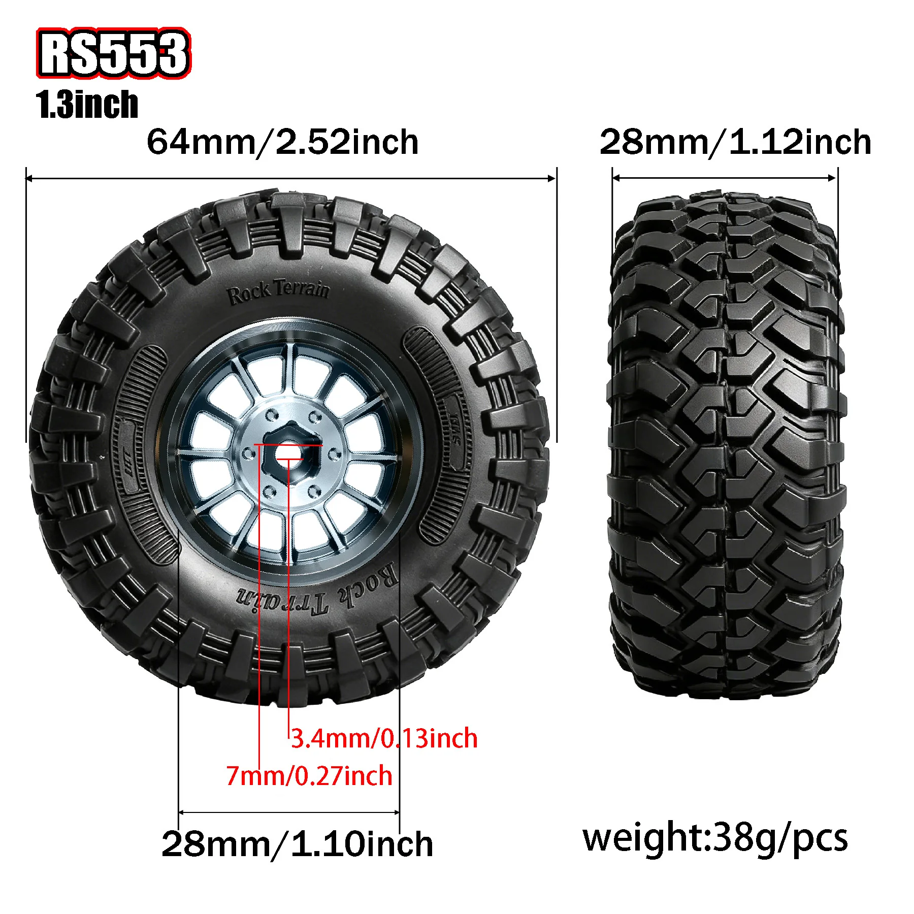 RED SPIDER 4Pcs Outer Diameter 65mm 1.3' Metal RC Crawler Beadlock Wheels and Tires for 1/18 TRX4M Scx24 RC Crawler Car Parts