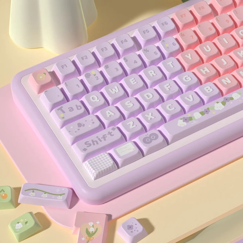 Keyboard Keycaps Girls Cute Purple Key Caps MDA Key Caps Replacement for Mechanical Keyboard Accessories Decor Office Home Work