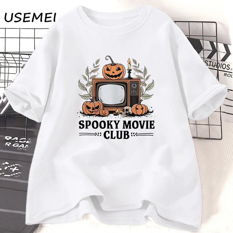 Spooky Movie Club T Shirt Funny Halloween Horror Fall Pumkin Graphic T Shirts Women Men Loose Cotton Short Sleeve Tees Clothes