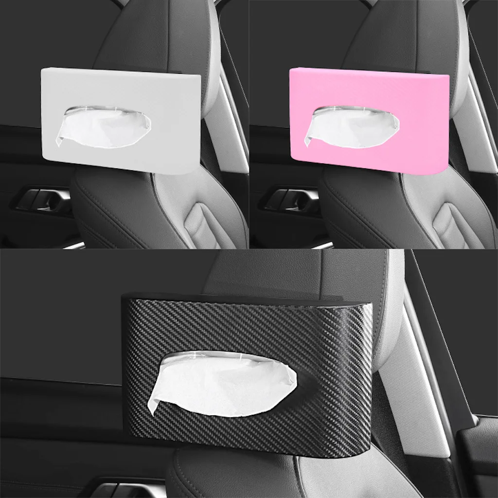 Universal Car PU Leather Tissue Box Cover Sun Visor Back Hanging Type Car Tissue Box Armrest Box Towel Tissue Storage Case