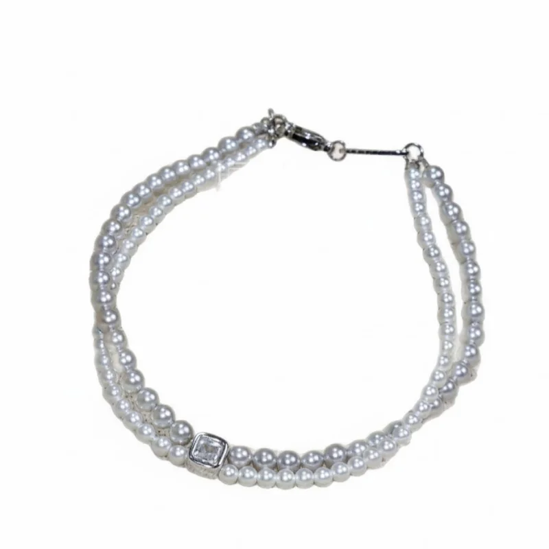 

Elegant Silver Pearl Bracelet 316L Stainless Steel Hypoallergenic Minimalist Square Crystal French Chic Jewelry MURMUR