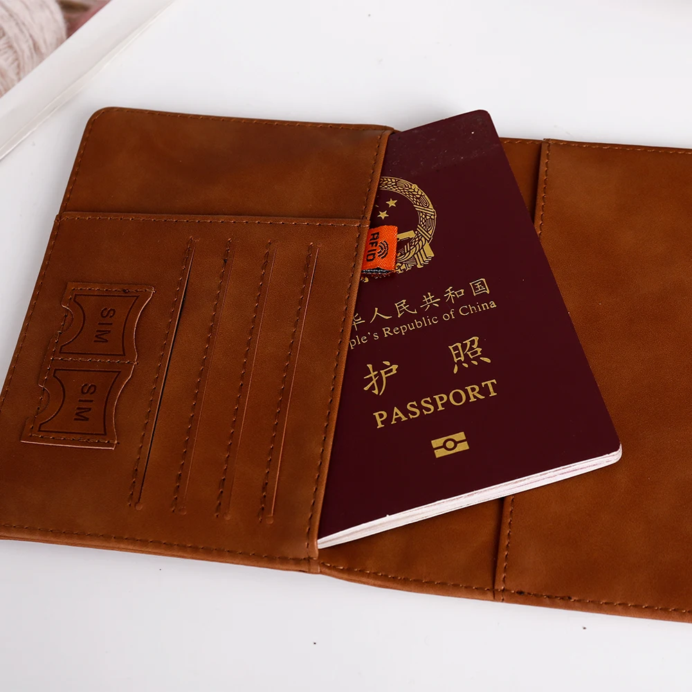 Couvertures de passeport d\'affaires vintage RFID pour hommes et femmes, porte-carte d\'identité multifonction, étui portefeuille en cuir PU,