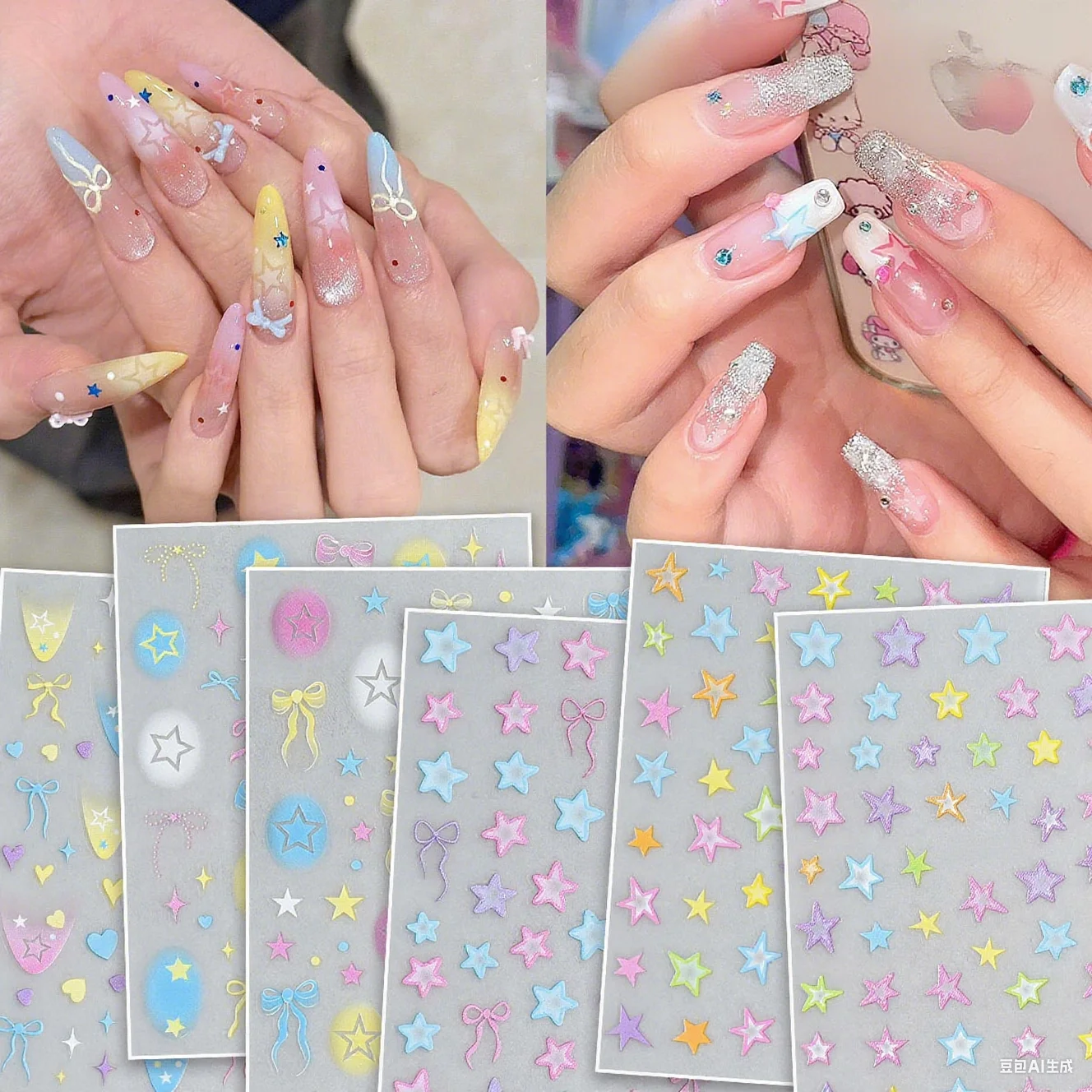 1PCS Bowknot Ribbon Flower Star Self-Adhesive Nail Art Stickers Summer charming Nail Decals DIY Manicure Accessories Decorations