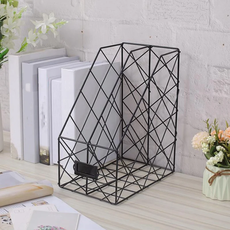 Wrought Iron Desktop File Rack Desk Book Shelf Library Simple Table Rack Magazine Book Shelf