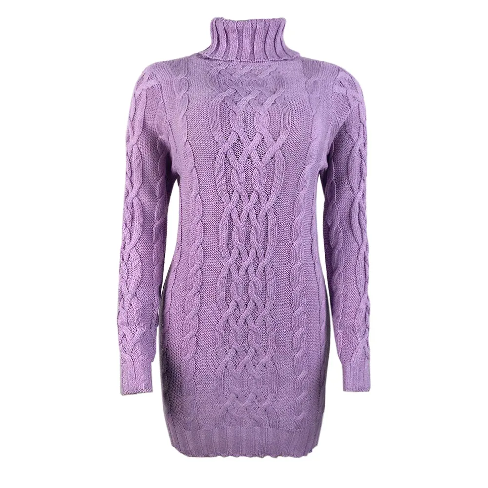 Winter Crochet Long Sweater  Winter Women Thick Turtleneck Slim fit Sexy Knitted Dress Lady Dresses Autumn Twist Pollover